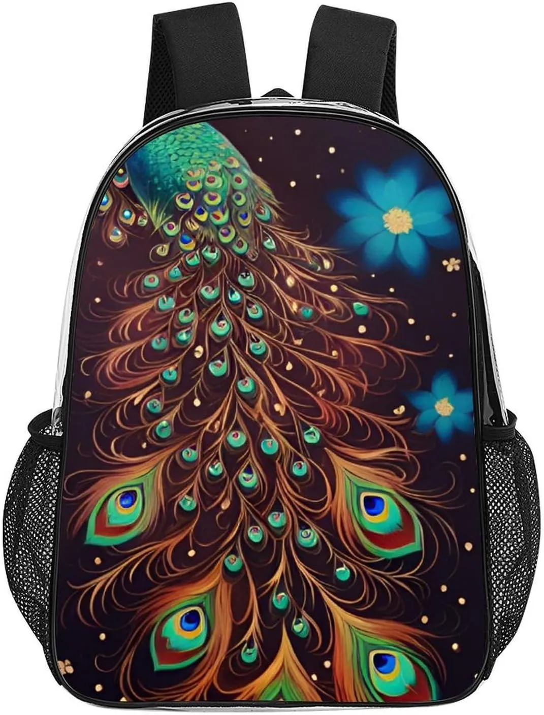 Peacock Animal Oil Painting Rucksacks Lightweight Multipurpose Transparent Shoulder Bag Big Capacity Traveling & Camping Backpack With Side Pockets