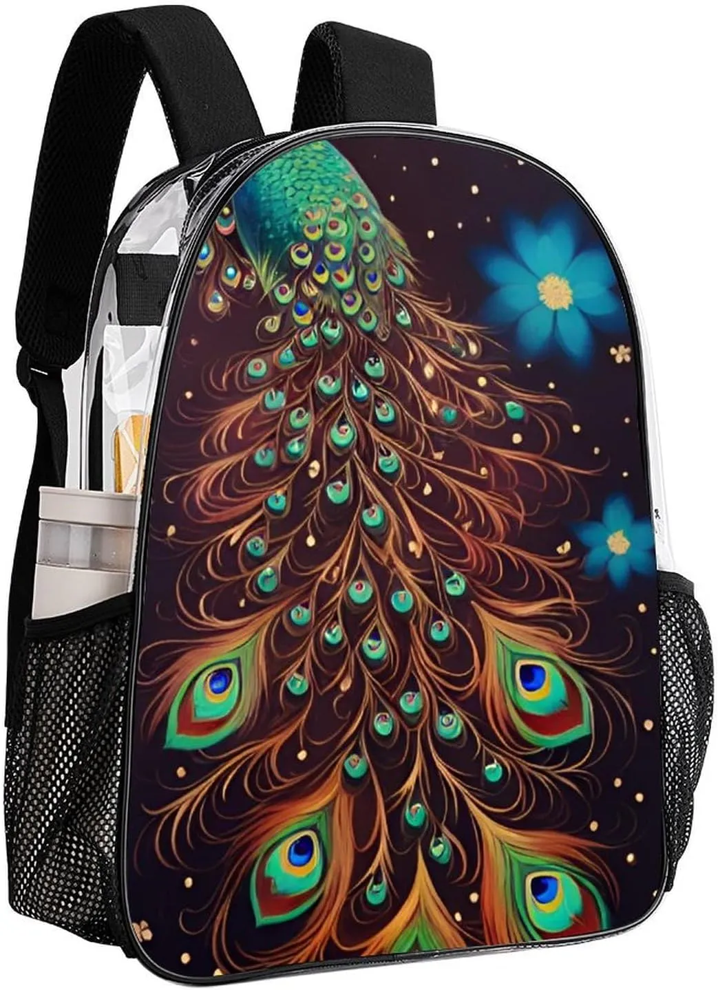 Peacock Animal Oil Painting Rucksacks Lightweight Multipurpose Transparent Shoulder Bag Big Capacity Traveling & Camping Backpack With Side Pockets