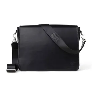 PEGAI Leather Handmade Messenger Bag for Men and Women, 13” Laptop Case with Shoulder Strap, Laptop Bag for Men, School, Work, Office, Adjustable Satchel Bag, Magnetic Closure | Ray (Black)