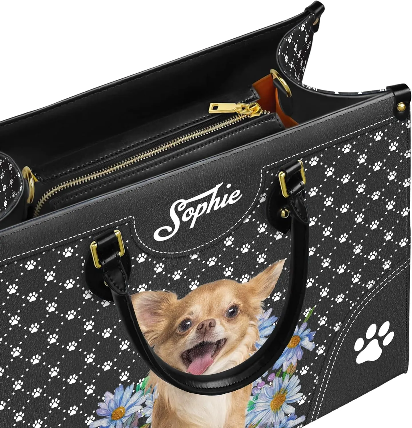 Personalized Chihuahua Dog Handbags, Custom Name Dog Leather Bags, Purses, Shoulder Bag, Gift For Dog Mom Dog Lover