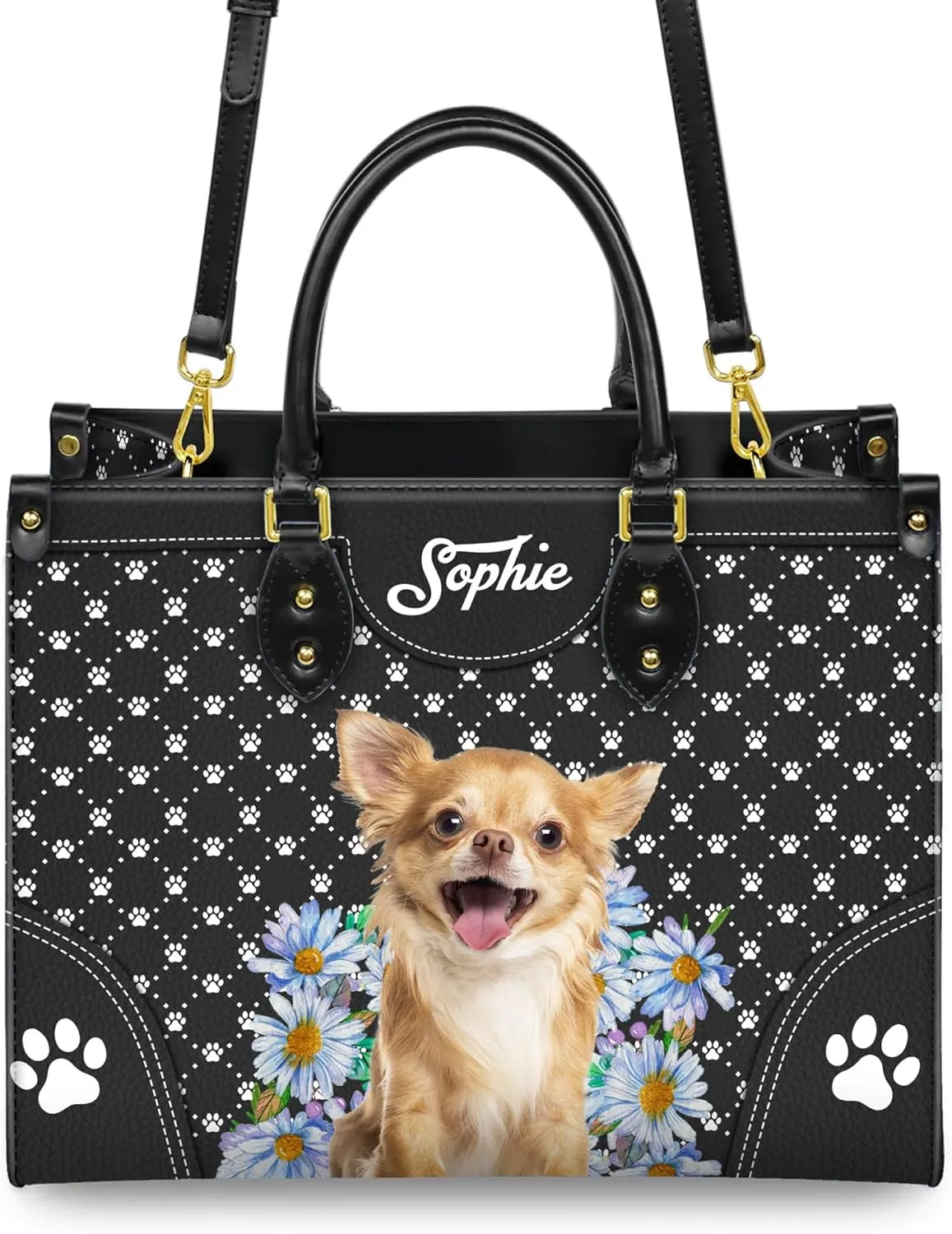 Personalized Chihuahua Dog Handbags, Custom Name Dog Leather Bags, Purses, Shoulder Bag, Gift For Dog Mom Dog Lover