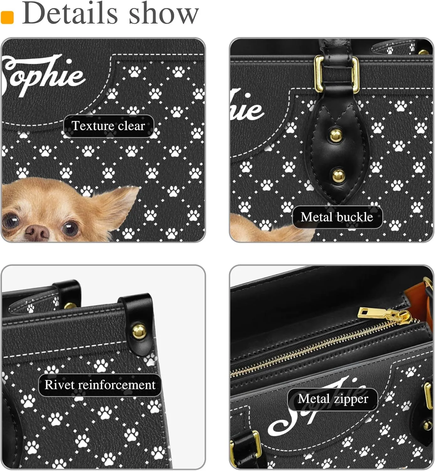 Personalized Chihuahua Dog Handbags, Custom Name Dog Leather Bags, Purses, Shoulder Bag, Gift For Dog Mom Dog Lover