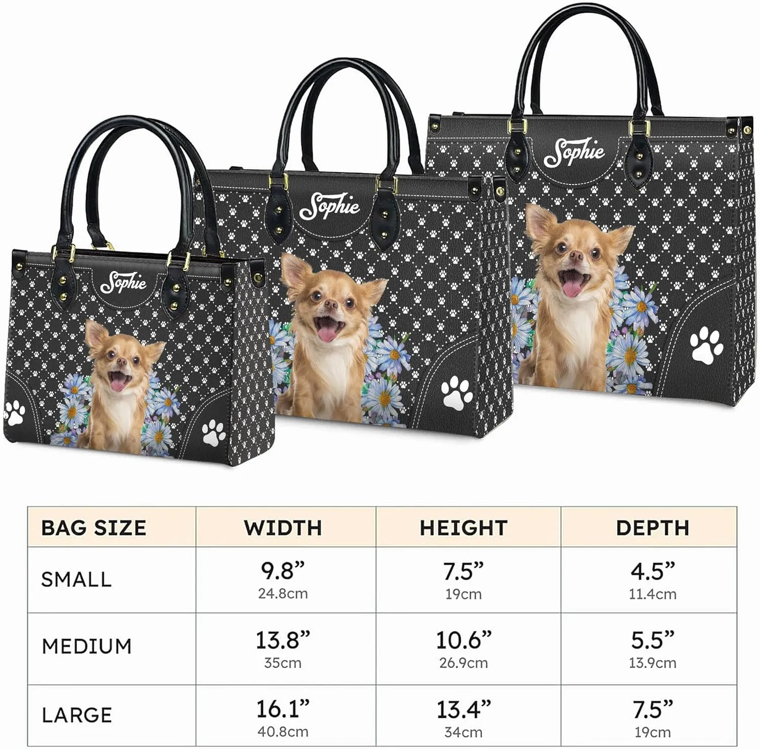 Personalized Chihuahua Dog Handbags, Custom Name Dog Leather Bags, Purses, Shoulder Bag, Gift For Dog Mom Dog Lover