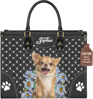 Personalized Chihuahua Dog Handbags, Custom Name Dog Leather Bags, Purses, Shoulder Bag, Gift For Dog Mom Dog Lover