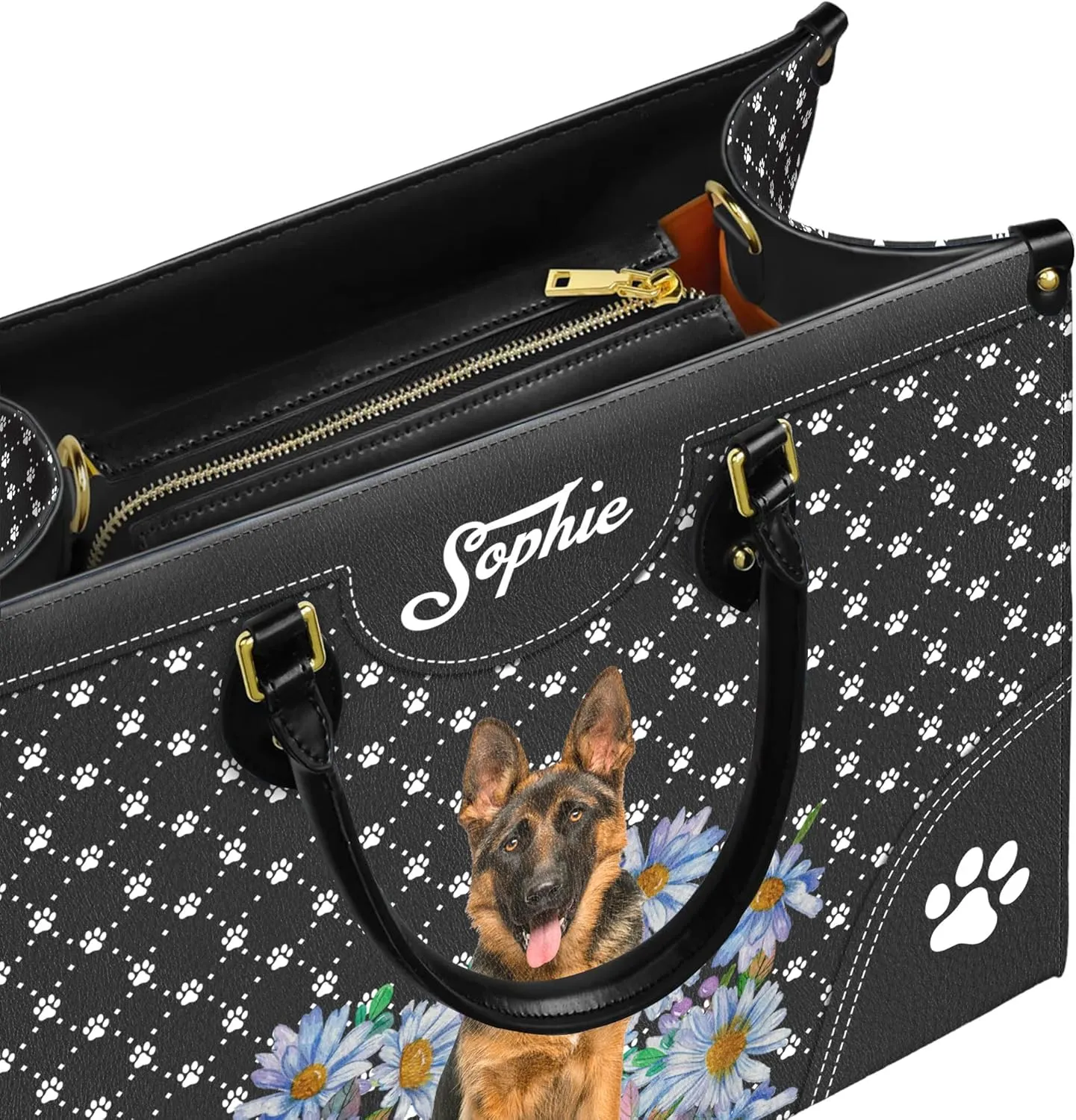 Personalized German Shepherd Dog Handbags, Custom Name Dog Leather Bags, Purses, Shoulder Bag, Gift For Dog Mom Dog Lover