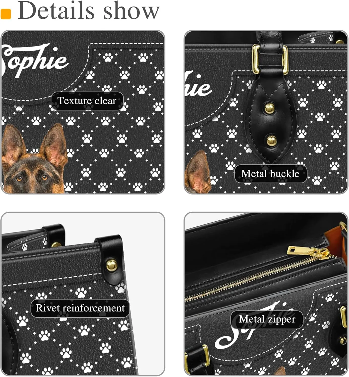 Personalized German Shepherd Dog Handbags, Custom Name Dog Leather Bags, Purses, Shoulder Bag, Gift For Dog Mom Dog Lover