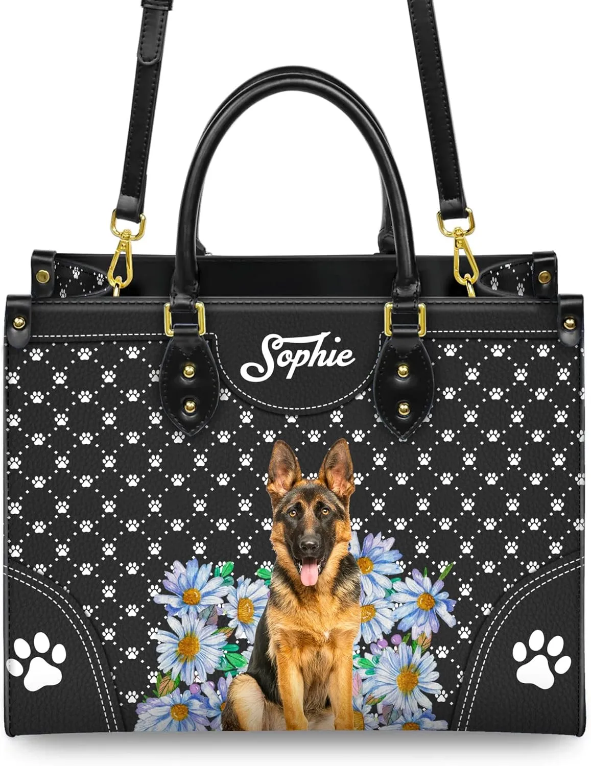Personalized German Shepherd Dog Handbags, Custom Name Dog Leather Bags, Purses, Shoulder Bag, Gift For Dog Mom Dog Lover