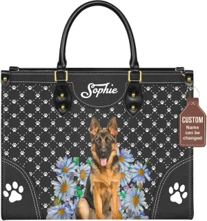 Personalized German Shepherd Dog Handbags, Custom Name Dog Leather Bags, Purses, Shoulder Bag, Gift For Dog Mom Dog Lover