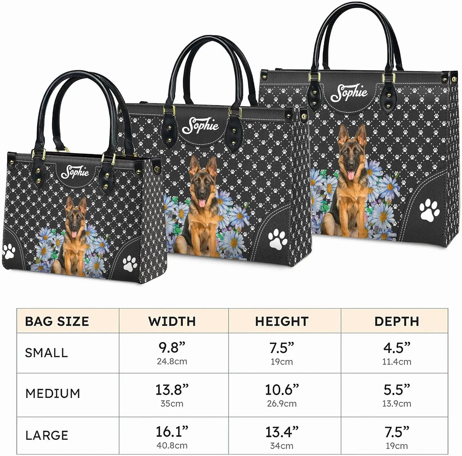 Personalized German Shepherd Dog Handbags, Custom Name Dog Leather Bags, Purses, Shoulder Bag, Gift For Dog Mom Dog Lover
