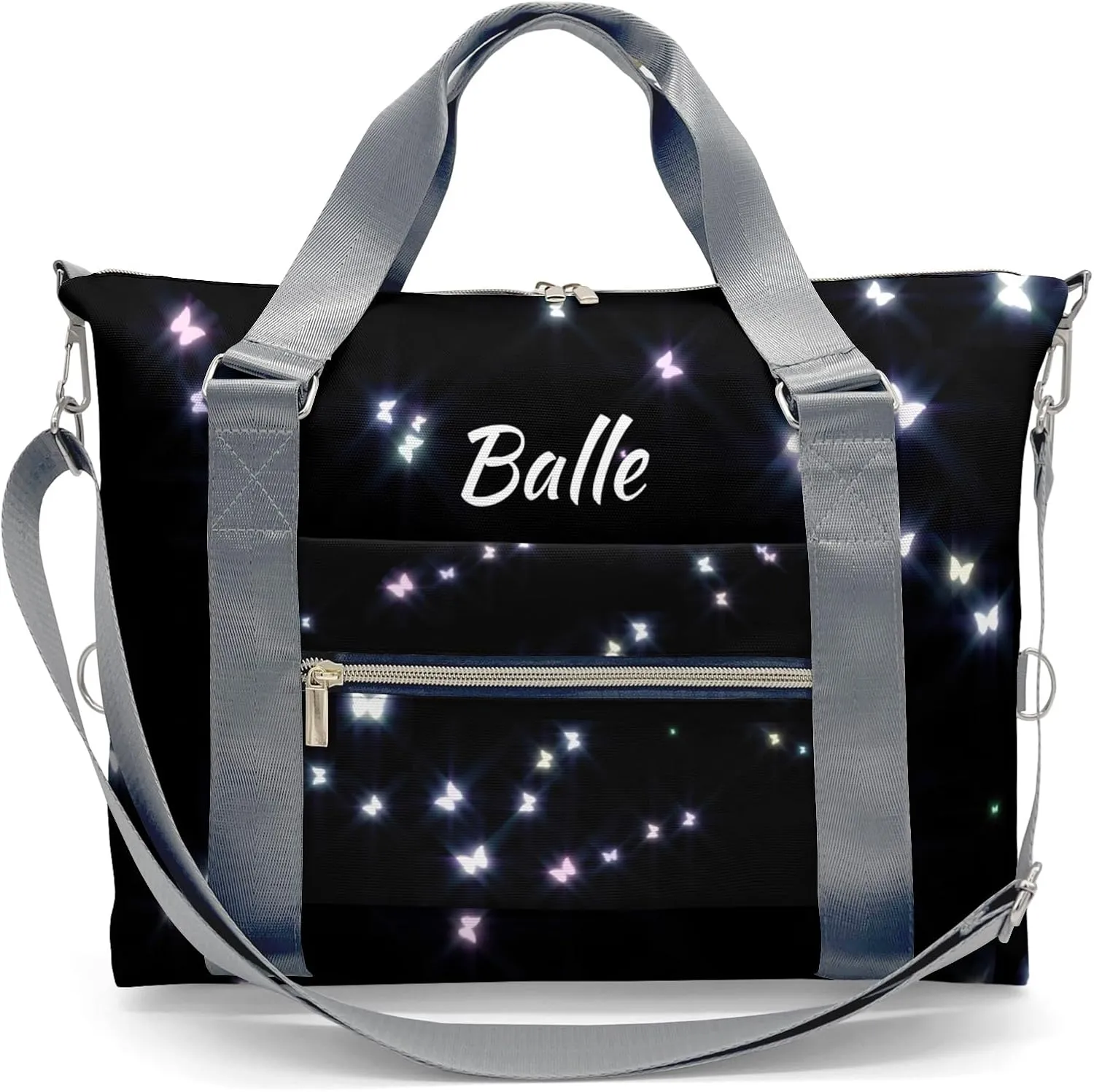 Personalized Initial Travel Duffel Bag,Custom Sports Bag,Birthday Gift Bag,Personalized Weekender Bag,Monogram Overnight Weekender Bags for Women Gift (Butterfly Black)