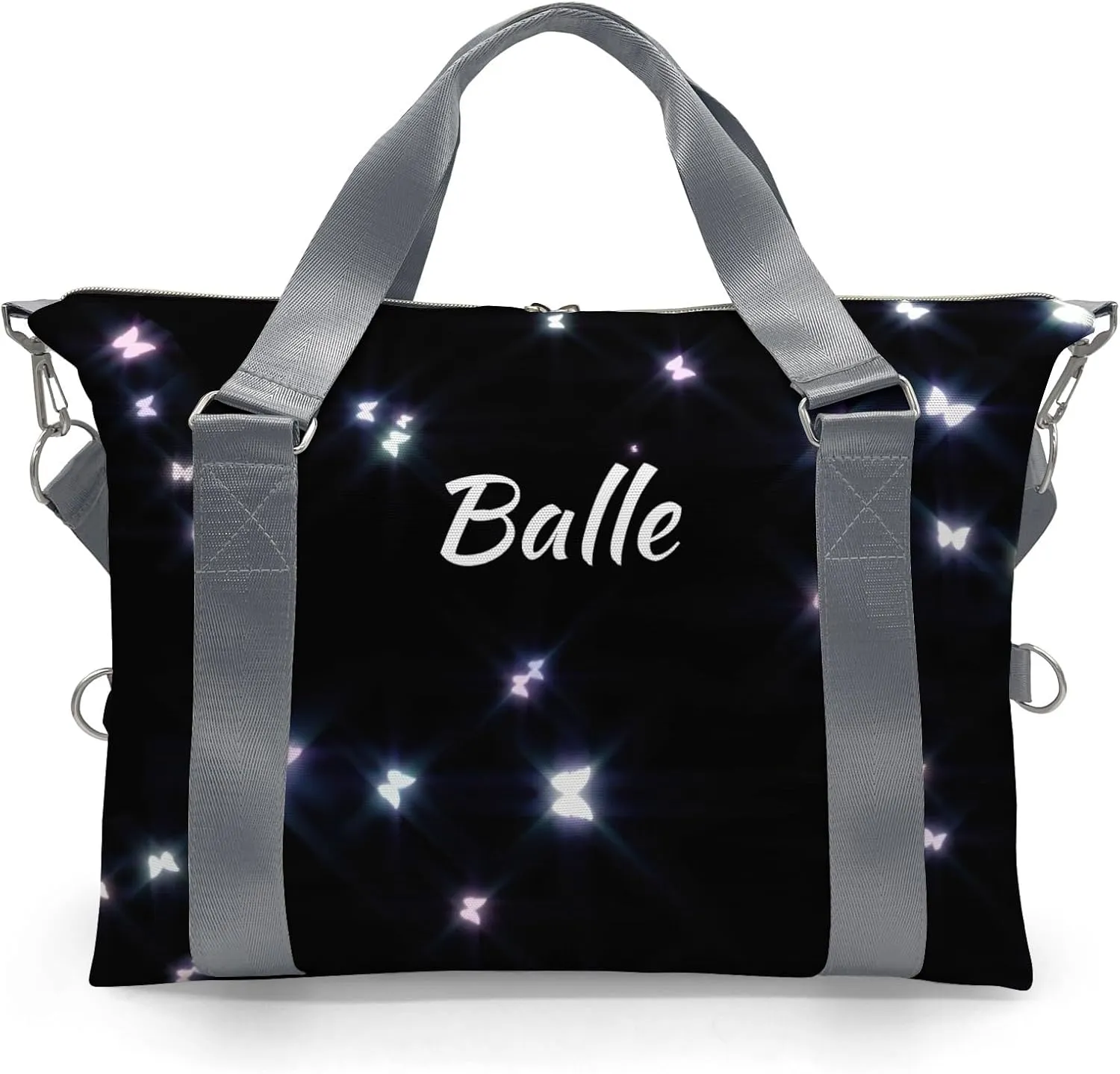 Personalized Initial Travel Duffel Bag,Custom Sports Bag,Birthday Gift Bag,Personalized Weekender Bag,Monogram Overnight Weekender Bags for Women Gift (Butterfly Black)
