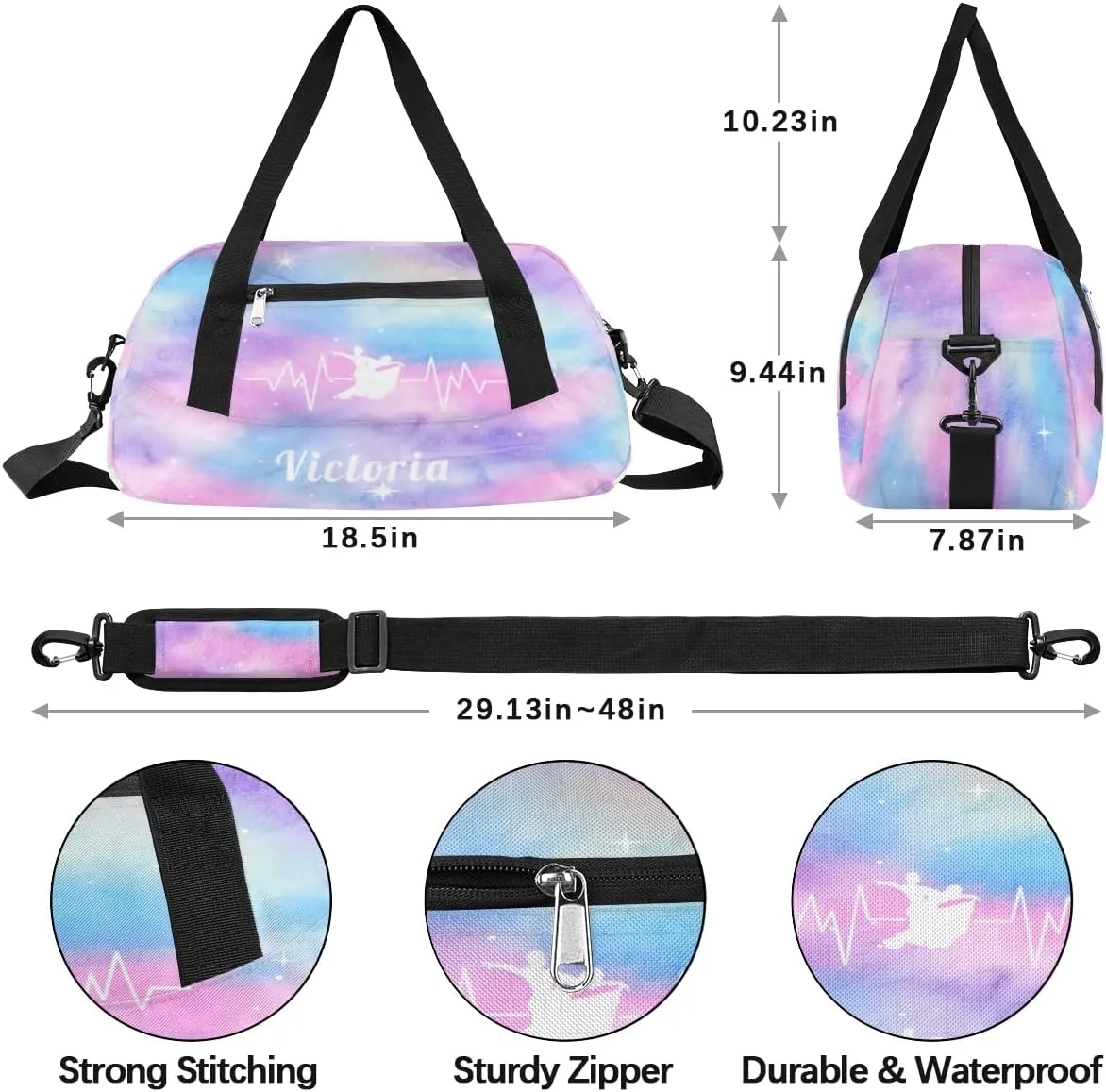 Personalized Kids Duffel Bag,Custom Sport Gym Bag for Girls,Weekender Overnight Tote Bag Carry On Duffel Bag for Travel Gymnastic Heart Beating Ballroom Dance