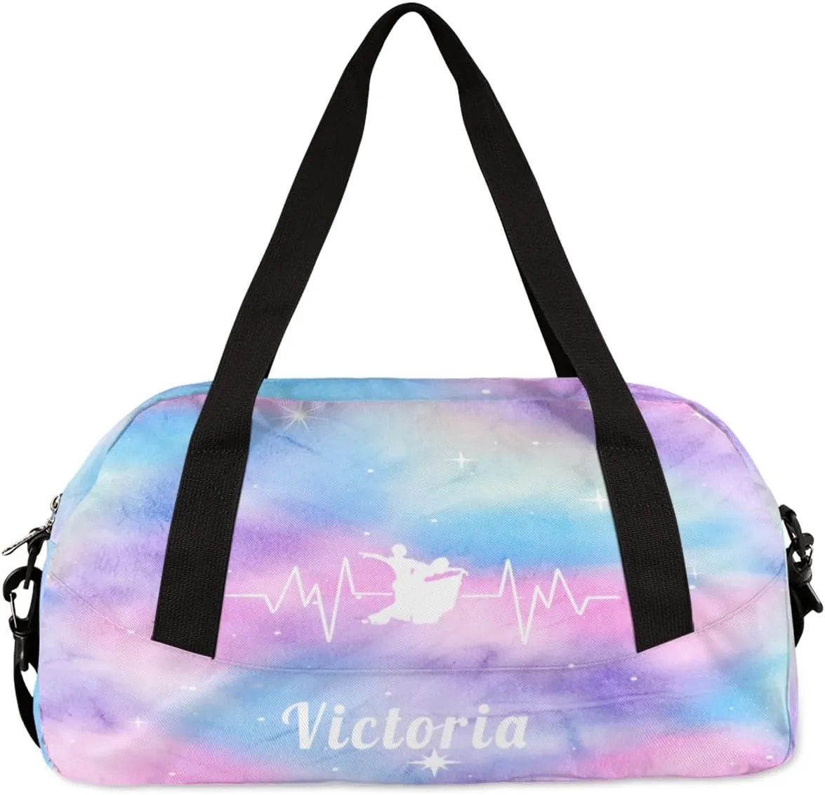 Personalized Kids Duffel Bag,Custom Sport Gym Bag for Girls,Weekender Overnight Tote Bag Carry On Duffel Bag for Travel Gymnastic Heart Beating Ballroom Dance