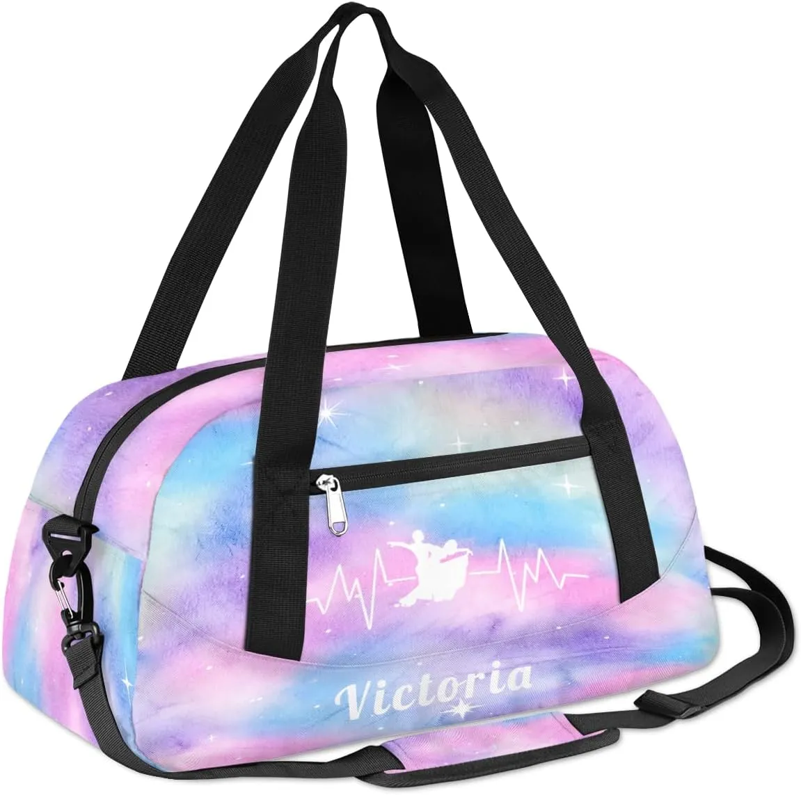 Personalized Kids Duffel Bag,Custom Sport Gym Bag for Girls,Weekender Overnight Tote Bag Carry On Duffel Bag for Travel Gymnastic Heart Beating Ballroom Dance