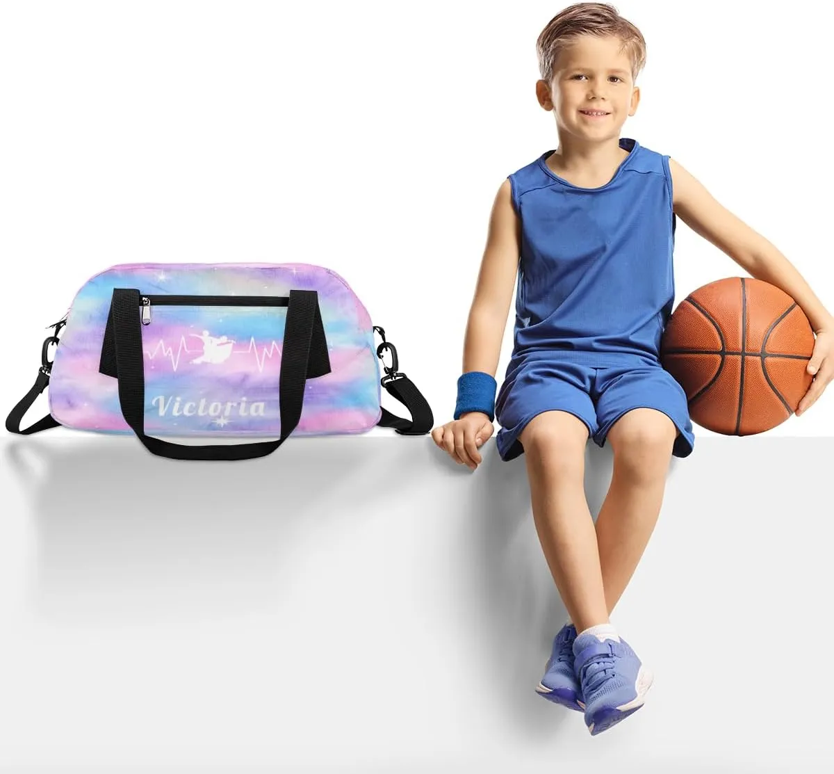 Personalized Kids Duffel Bag,Custom Sport Gym Bag for Girls,Weekender Overnight Tote Bag Carry On Duffel Bag for Travel Gymnastic Heart Beating Ballroom Dance
