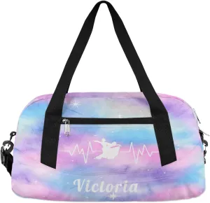 Personalized Kids Duffel Bag,Custom Sport Gym Bag for Girls,Weekender Overnight Tote Bag Carry On Duffel Bag for Travel Gymnastic Heart Beating Ballroom Dance