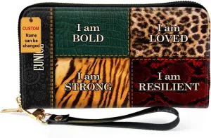 Personalized Leather Wallet For Women - I Am Bold - African Pride Woman Clutch Purse - Gifts For Black Women African Queen - Black Girl Bag Purse