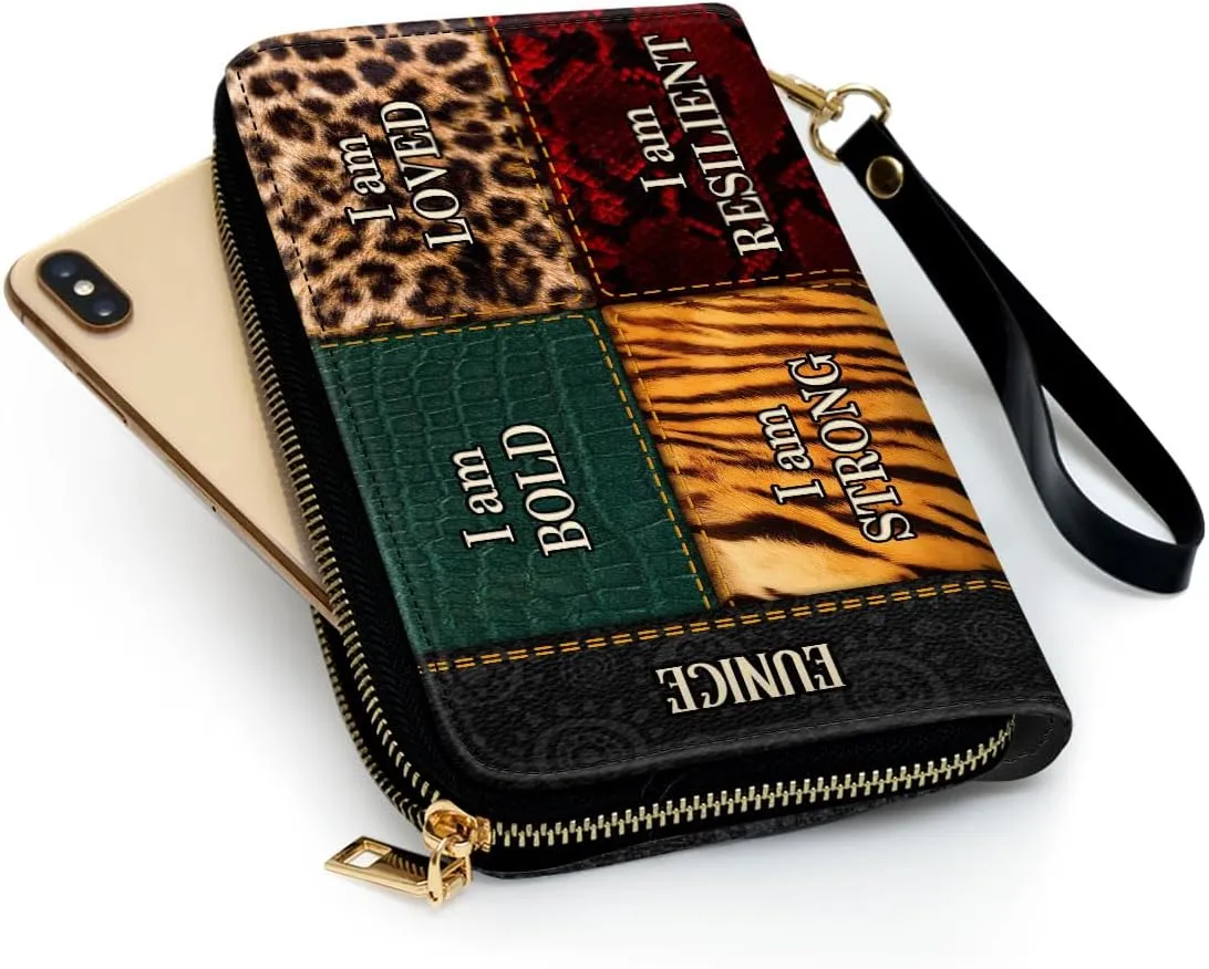Personalized Leather Wallet For Women - I Am Bold - African Pride Woman Clutch Purse - Gifts For Black Women African Queen - Black Girl Bag Purse
