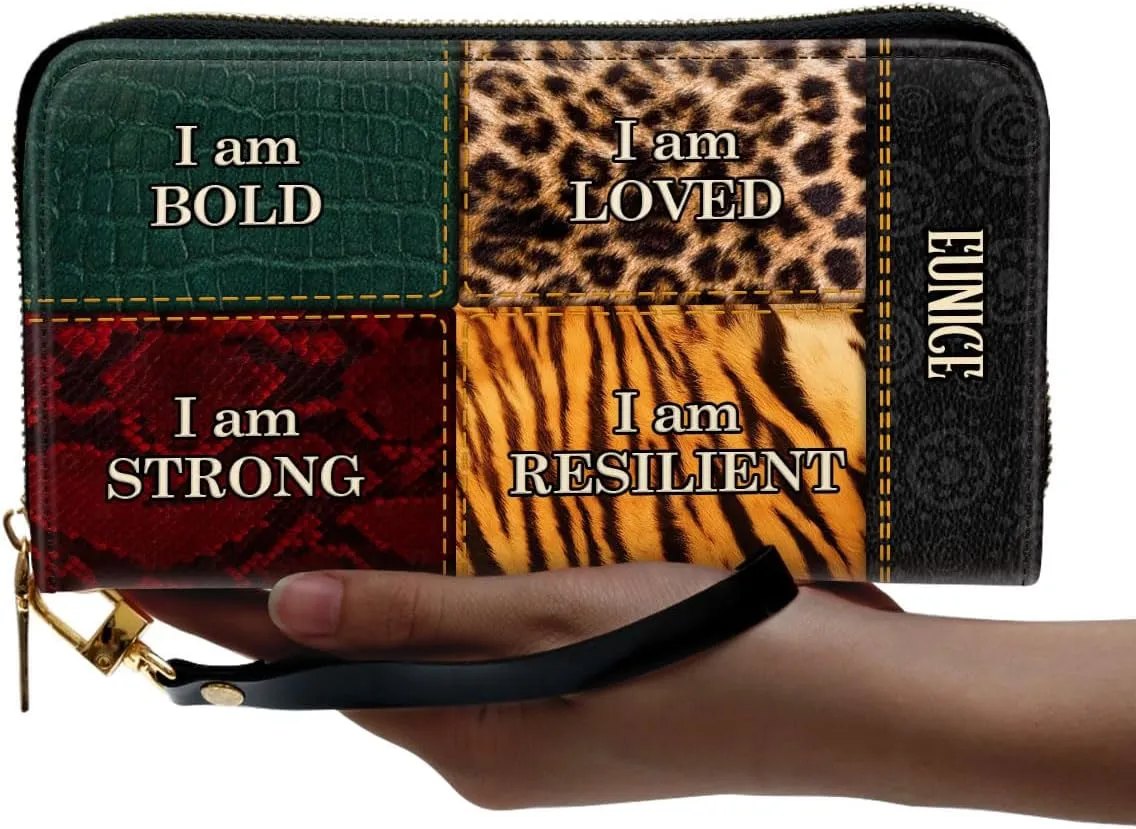 Personalized Leather Wallet For Women - I Am Bold - African Pride Woman Clutch Purse - Gifts For Black Women African Queen - Black Girl Bag Purse