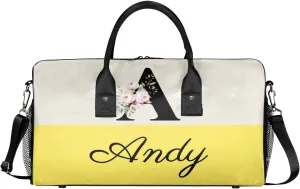 Personalized Monogrammed Duffel Overnight Bag 17.4 inch Custom Name Letter A Floral Initial Gym Sports Bag Carry On Sleepover Bag Travel Weekender Tote Lightweight Shoulder Bag
