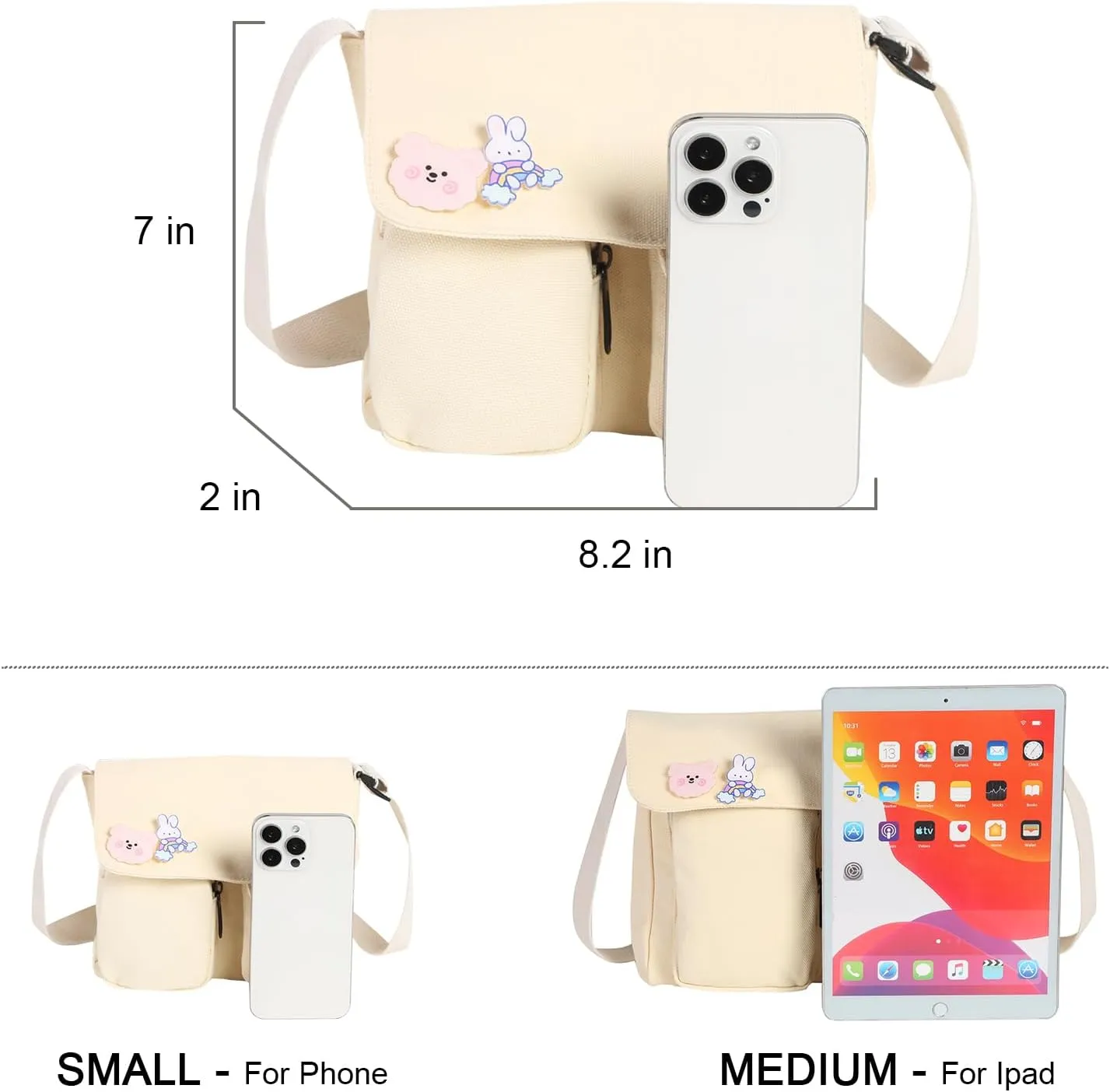 Phaoullzon Kawaii Crossbody Bag Cute Messenger Bags Canvas Shoulder Purse Gifts for Teens