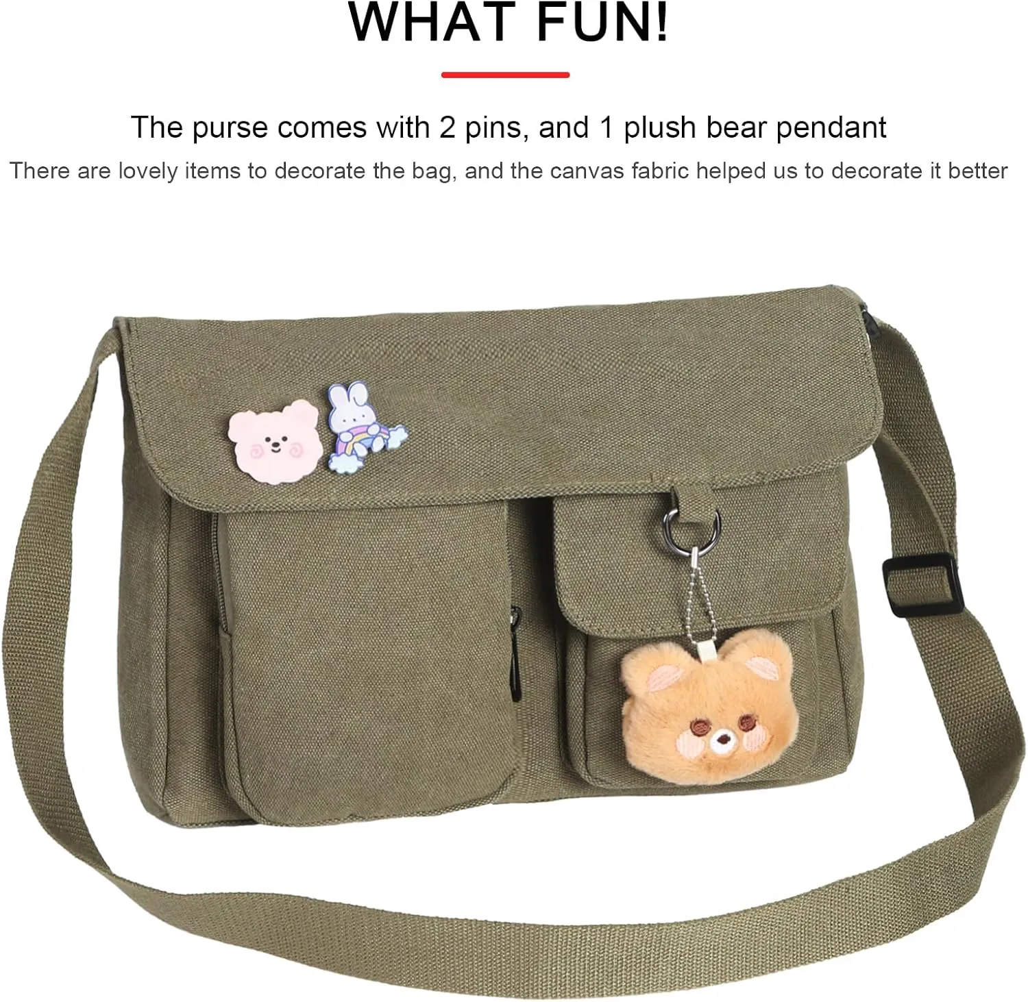 Phaoullzon Kawaii Crossbody Bag Cute Messenger Bags Canvas Shoulder Purse Gifts for Teens