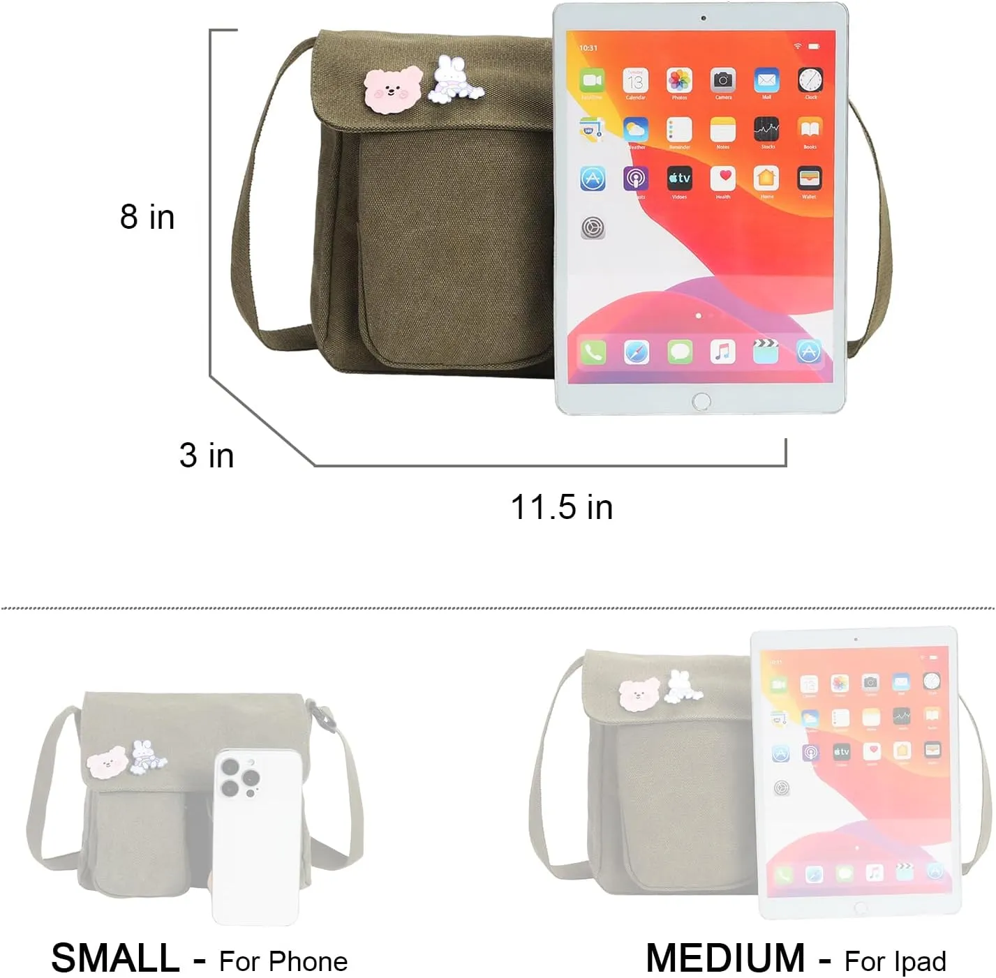 Phaoullzon Kawaii Crossbody Bag Cute Messenger Bags Canvas Shoulder Purse Gifts for Teens