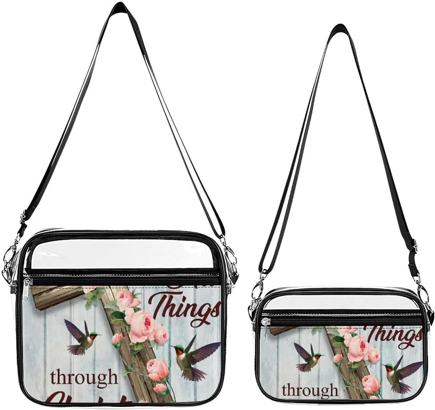 Philippians with Flower Cross Transparent Cross Bag Two-piece Set, Fashionable Transparent Bag