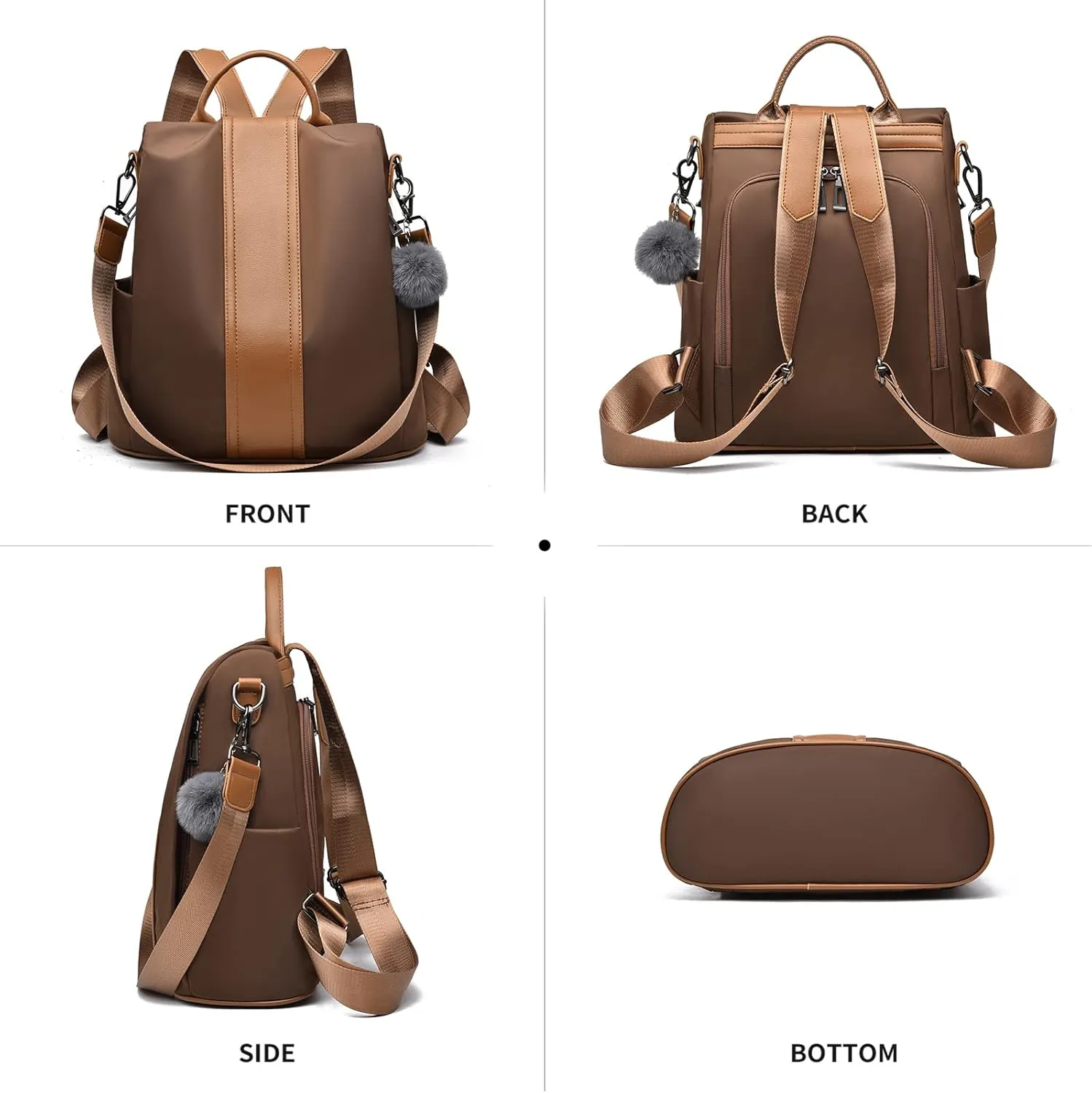 PINCNEL Women Backpack Purse Waterproof Nylon Anti-theft Rucksack Lightweight Shoulder Bag(Brown1)