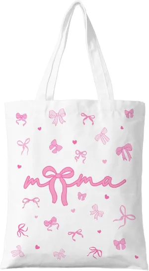 Pink Bow Mama Tote Bag, Practical Mother's Day/Birthday/Christmas Gift, Cute Canvas Bag, Reusable Shopping Bag for Mom, Grandma. (078)