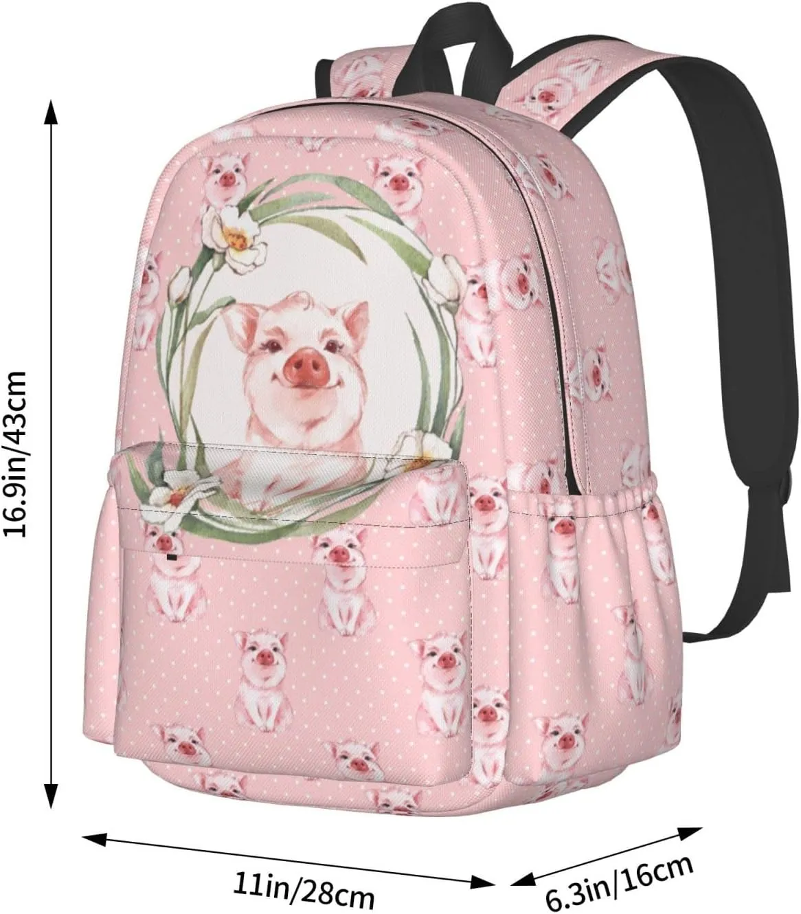 Pink Pig Backpack Adjustable Strap Shoulder Bag Laptop Backpack Casual Daypack School Bag for Student Boy Girl