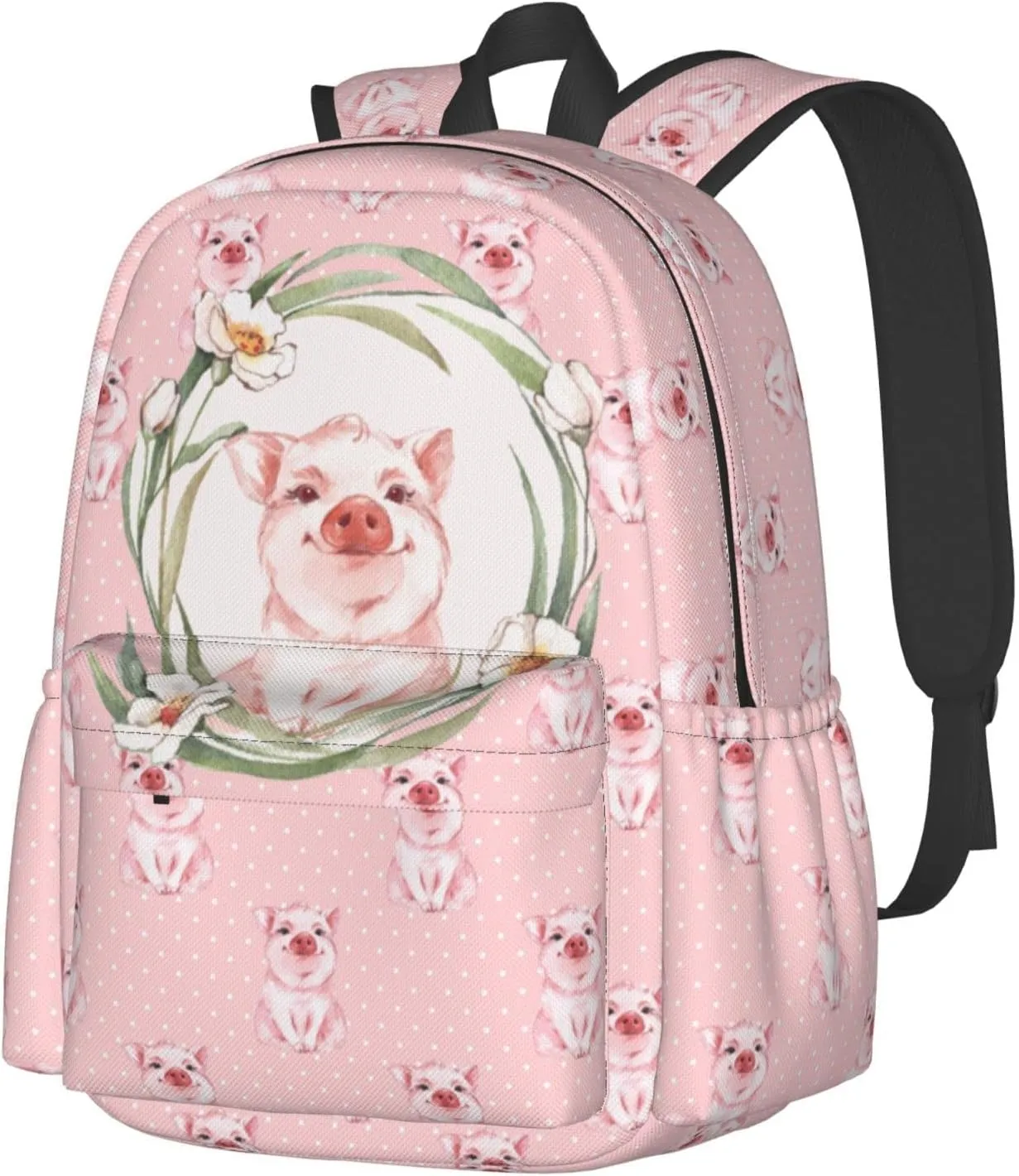 Pink Pig Backpack Adjustable Strap Shoulder Bag Laptop Backpack Casual Daypack School Bag for Student Boy Girl