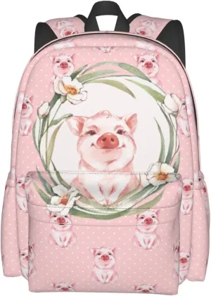 Pink Pig Backpack Adjustable Strap Shoulder Bag Laptop Backpack Casual Daypack School Bag for Student Boy Girl