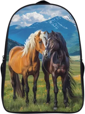 Playful Horses In The Valley 16 Inch Backpack Adjustable Strap Double Shoulder Backpack Business Laptop Backpack