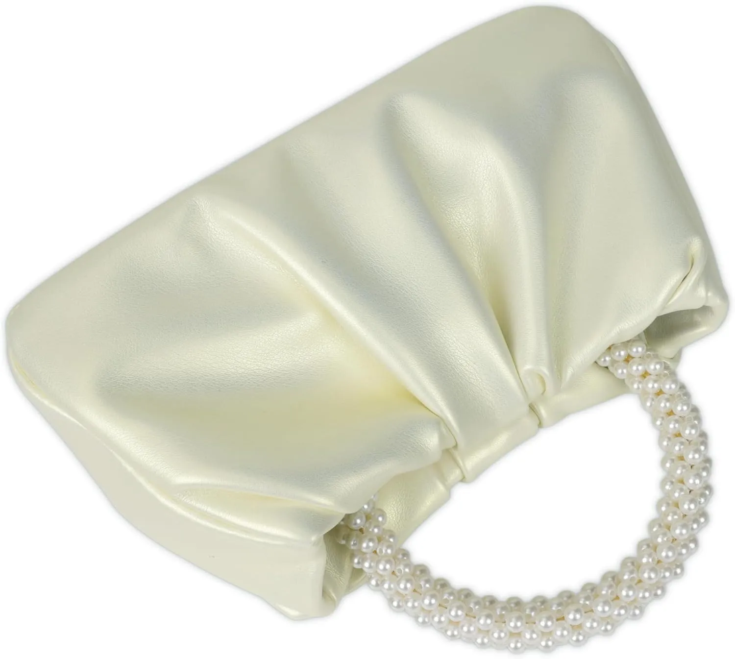 Pleated Clutch Purses for Women Soft Leather Evening Bag Pearl Handbags for Wedding Bridal Party Prom