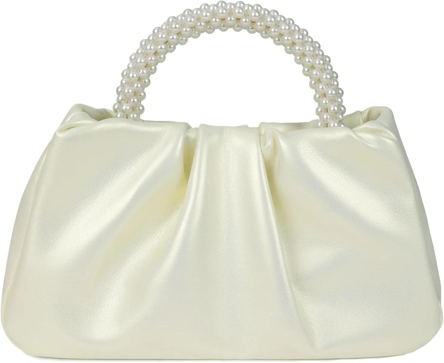 Pleated Clutch Purses for Women Soft Leather Evening Bag Pearl Handbags for Wedding Bridal Party Prom