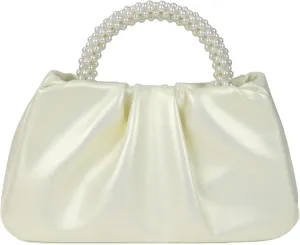 Pleated Clutch Purses for Women Soft Leather Evening Bag Pearl Handbags for Wedding Bridal Party Prom