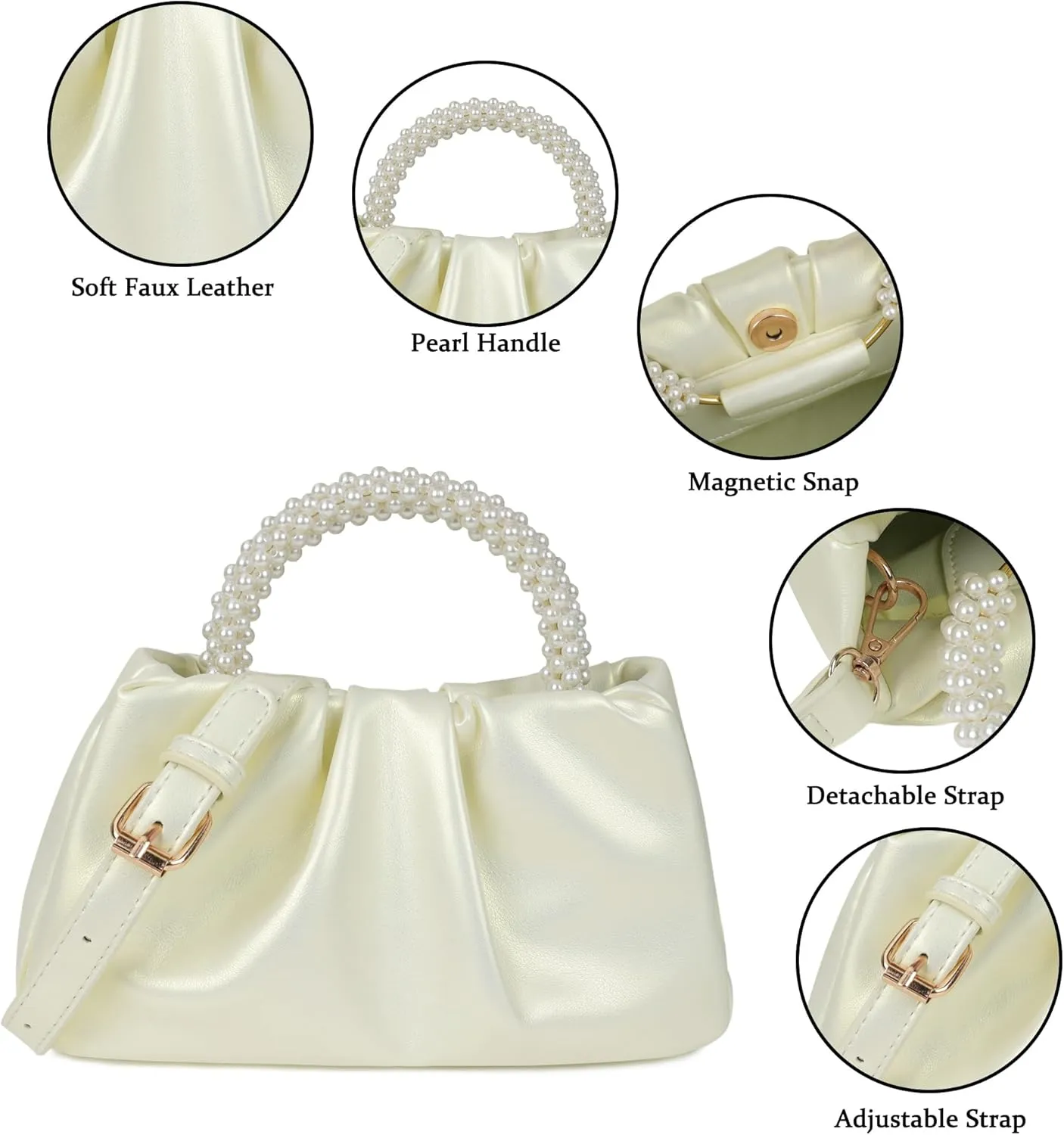 Pleated Clutch Purses for Women Soft Leather Evening Bag Pearl Handbags for Wedding Bridal Party Prom