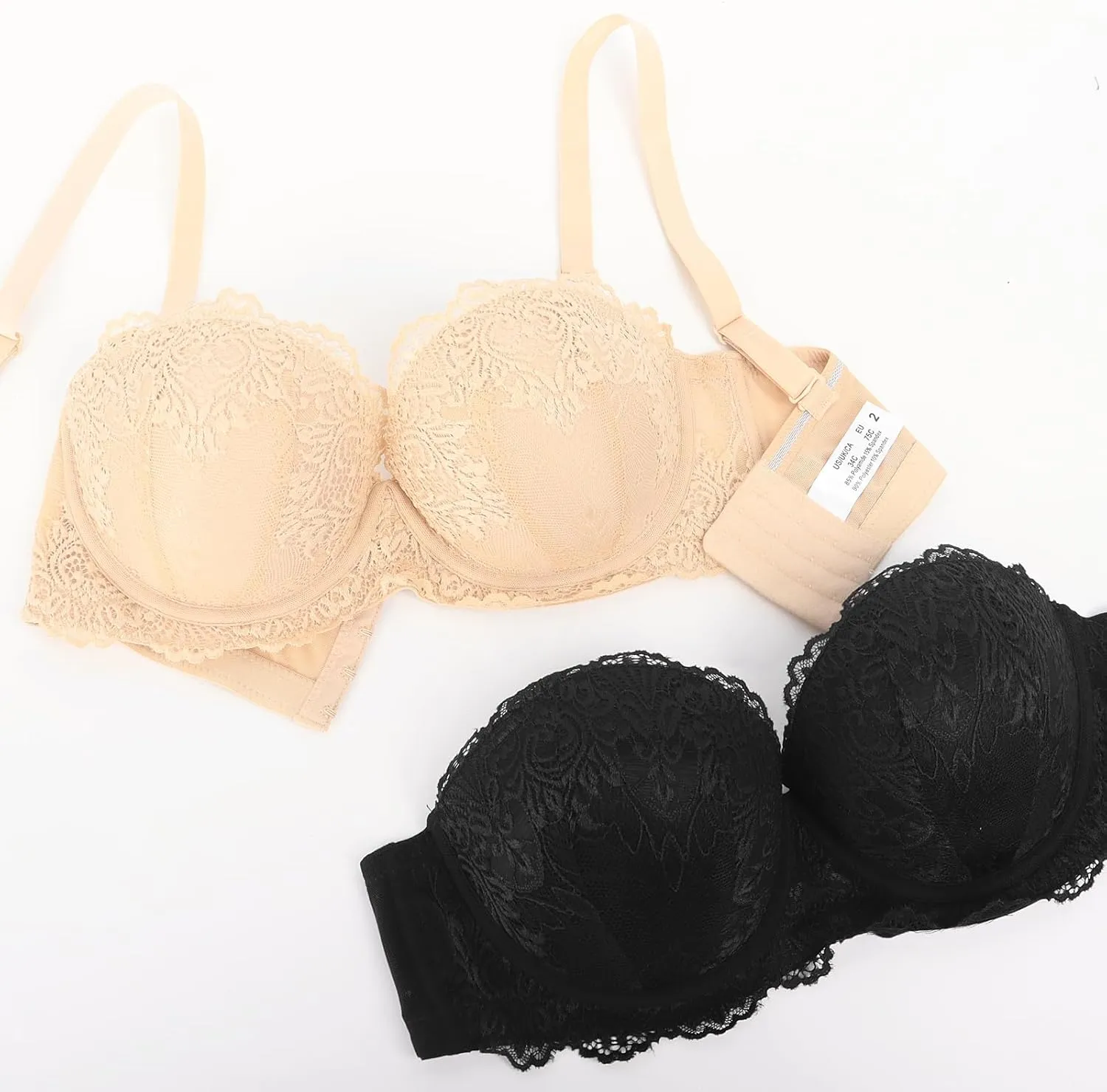 Plusexy Women's Push Up Strapless Bra Thick Padded Underwire Convertible Multiway Bras