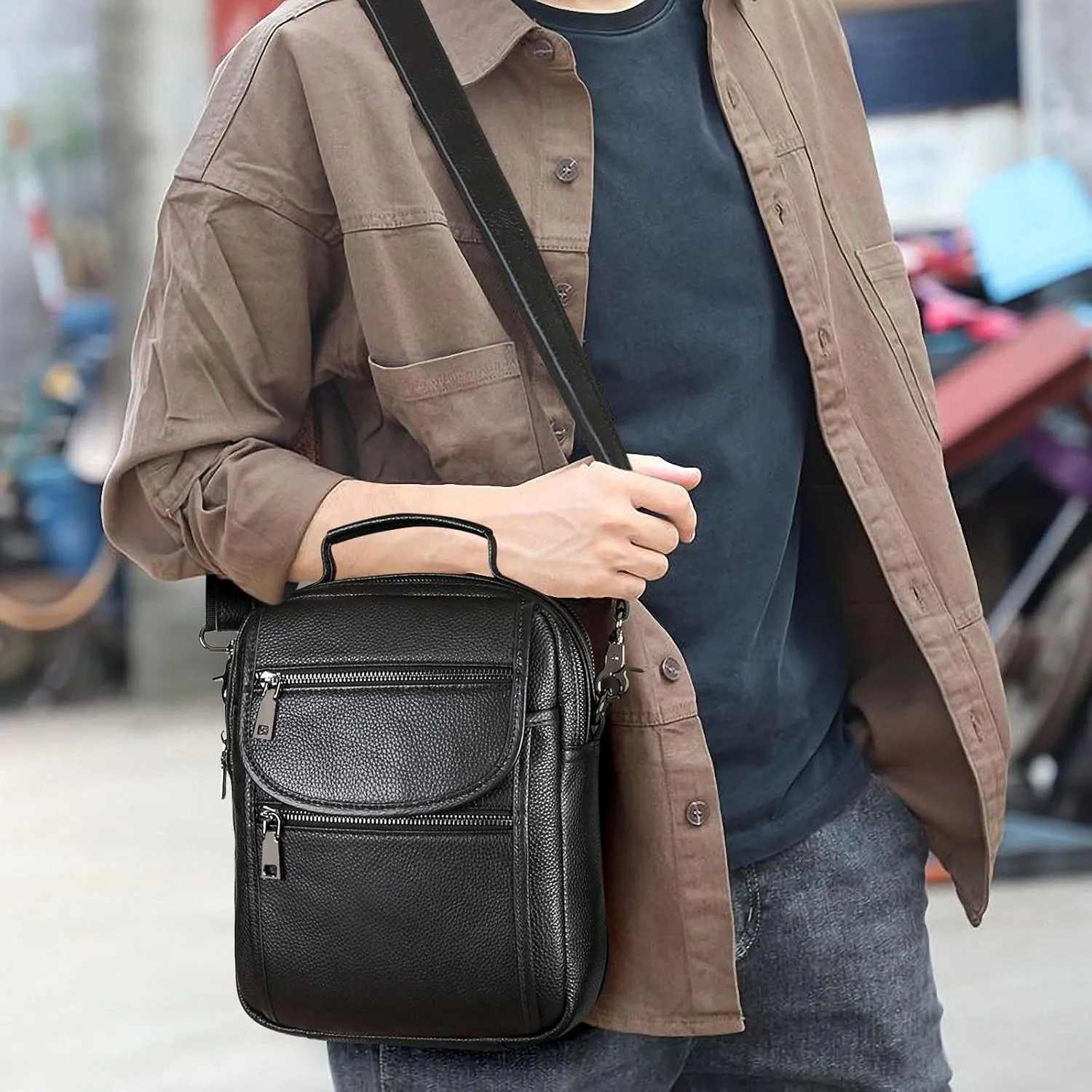 Polare Italian Cowhide Leather Messenger Bag Anti-Theft Shoulder Pouch Sling Bag Waterproof Purse Crossbody Bags Handbag