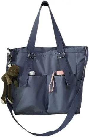 Pooyikoi Women Canvas Tote Bag Waterproof Nylon Multi Pocket Shoulder Bags Solid Crossbody Large Capacity Tote Shoulder Bags