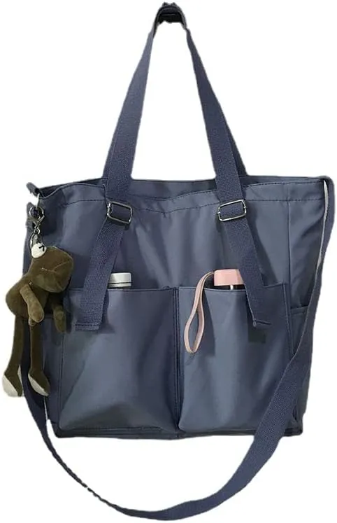 Pooyikoi Women Canvas Tote Bag Waterproof Nylon Multi Pocket Shoulder Bags Solid Crossbody Large Capacity Tote Shoulder Bags