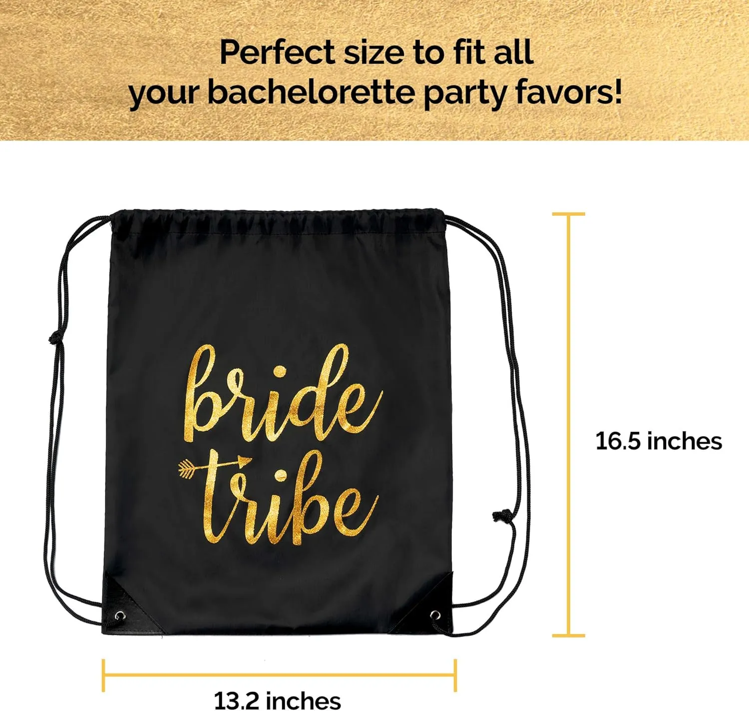 Pop Fizz Designs | Bride & Bride Tribe Drawstring Bags (7 Pack) | Bags for Bachelorette Party | Black