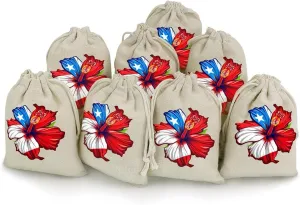PR State Culture Roots Amapola Boricua Flag Hibiscus Jewelry Bags Gifts Pouches Mini Candy Bags Drawstring Organizer Pouch for Party Christmas