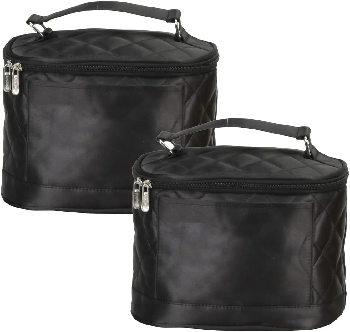 Preferred Nation Savvy Quilted Shiny Satin Cosmetic Case Makeup Bag for Women, Travel (2 Pack)