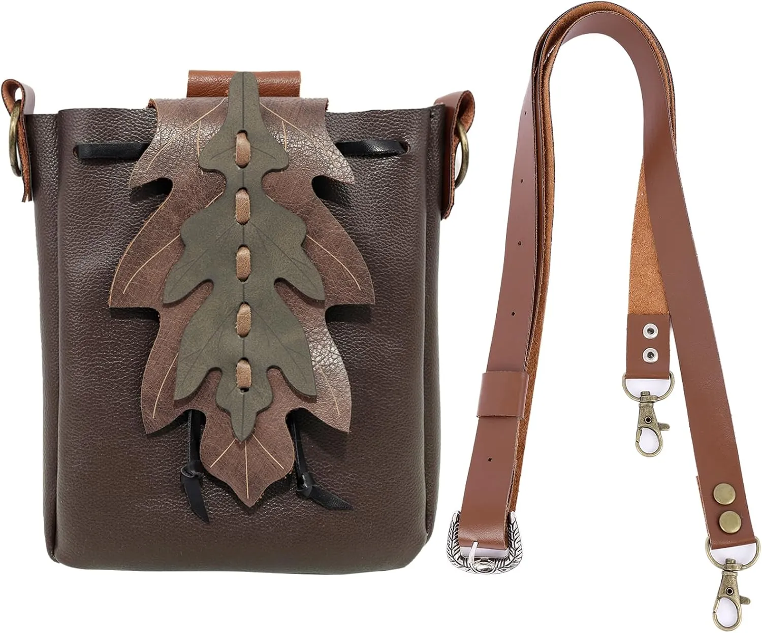 PROCOS Medieval Drawstring Faux Leather Shoulder Bag & Belt Pouch Renaissance Vintage Waist Pack Christmas Fairy ELF Cosplay (Coffee02)