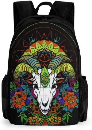 Psychedelic Goat Skull Art Rucksacks Lightweight Multipurpose Anti-Theft Shoulder Bag Big Capacity Laptop Book Bag Rucksack With Padded Straps