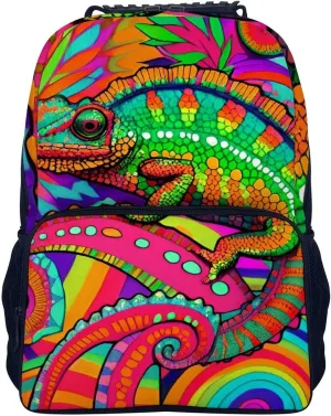 Psychedelic Rainbow Chameleon Art Rucksacks Polyester Anti-Theft Multipurpose Carry On Bag Large Capacity Gym Outdoor Hiking Backpack With Smooth Zippers