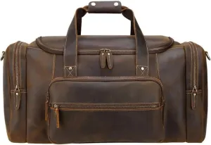 PTEXTU Large Travel Bag Leather Vintage Luggage Bags Duffle Bags Travelling Bag Weekender Bags for Man
