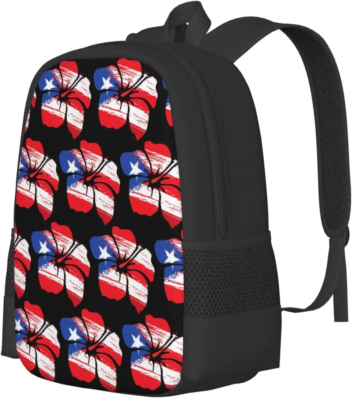 Puerto Rico Pride Flag Hibiscus Flower Boricua Casual Backpacks Large Capacity Backpack Laptop Rucksack Sport Daypack Commuter Bags with Adjustable Strap for Traveling Camping